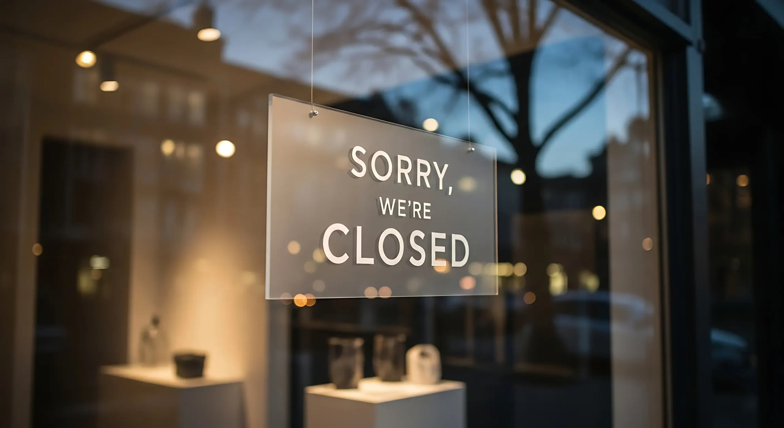 Closed sign on a small business storefront window representing an owner exiting the company
