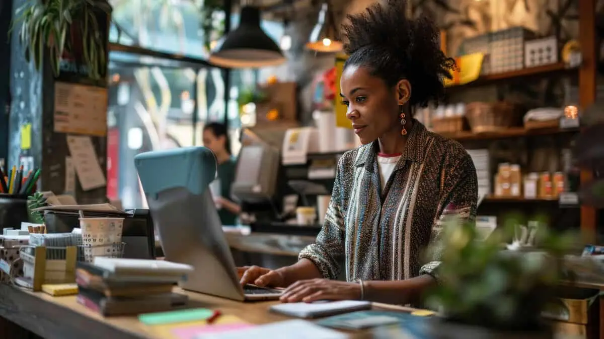a woman using tax software to do taxes for her small business